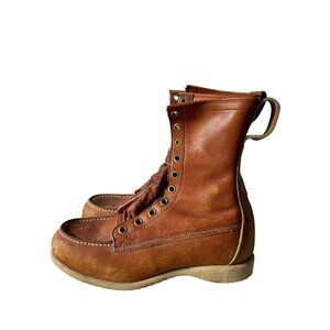 Vintage Sears Sport Boots Size 5 C Moc Toe Leather Lace Up Grip Sole Brown Work